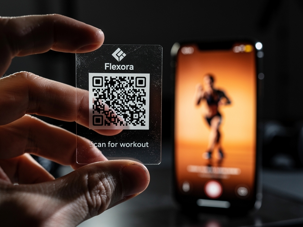 Código QR en producto Flexora que enlaza a rutina de video con instructor real